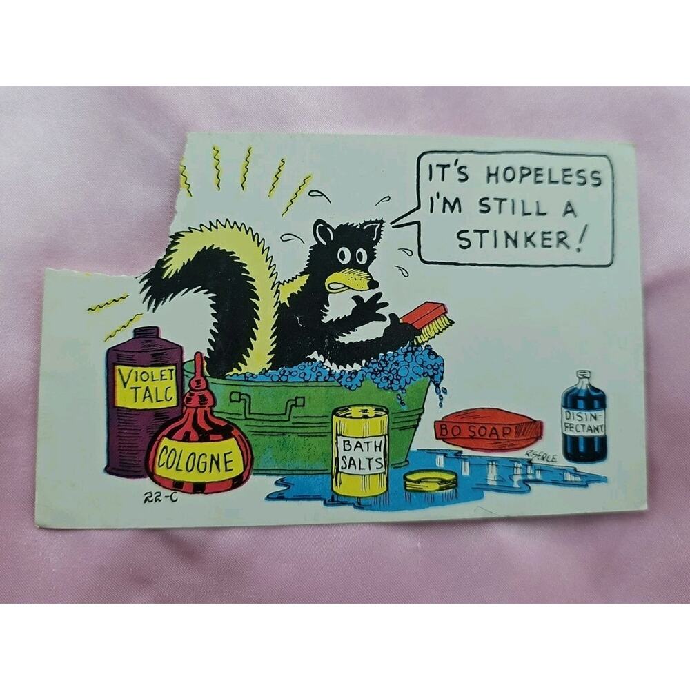 Vintage VTG Skunk in Bath Humor Postcard It's Hopeless I'm a Stinker